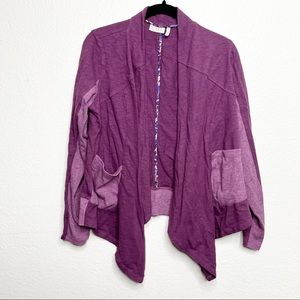 LOGO Lori Goldstein Women’s Purple Waterfall Cardigan Size Medium